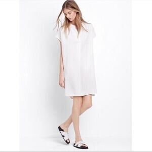 Vince cream popover shift dress short sleeve boxy tunic split neck spring summer